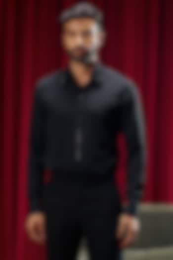 Black Cotton Blend Bead Embroidered Party Wear Shirt  by Philocaly at Pernia's Pop Up Shop