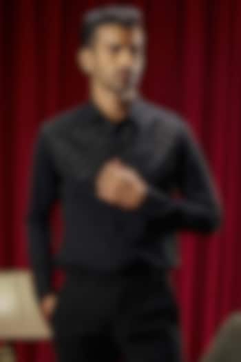 Black Cotton Blend Embroidered Party Wear Shirt  by Philocaly at Pernia's Pop Up Shop