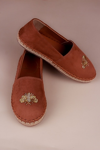 Brown Hand Embroidered Espadrilles by PHENOMINAAL