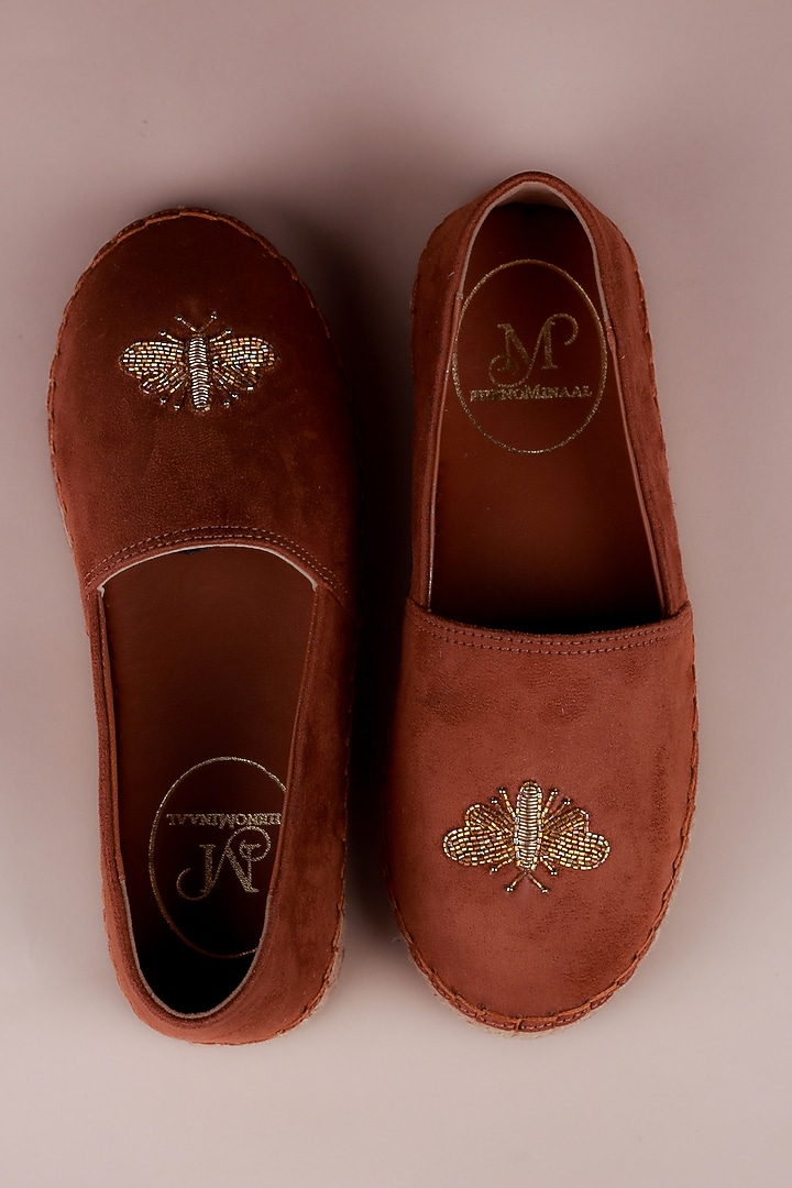 Brown Hand Embroidered Espadrilles by PHENOMINAAL at Pernia's Pop Up Shop