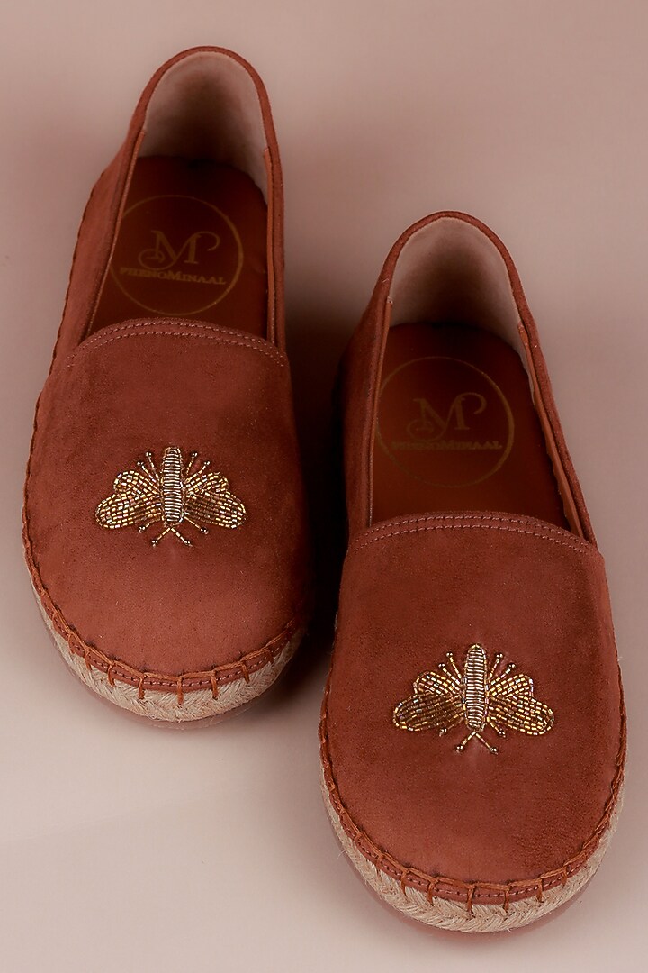 Brown Hand Embroidered Espadrilles by PHENOMINAAL at Pernia's Pop Up Shop