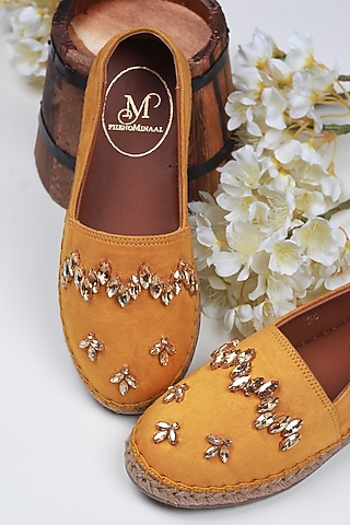 Mustard Hand Embroidered Espadrilles by PHENOMINAAL