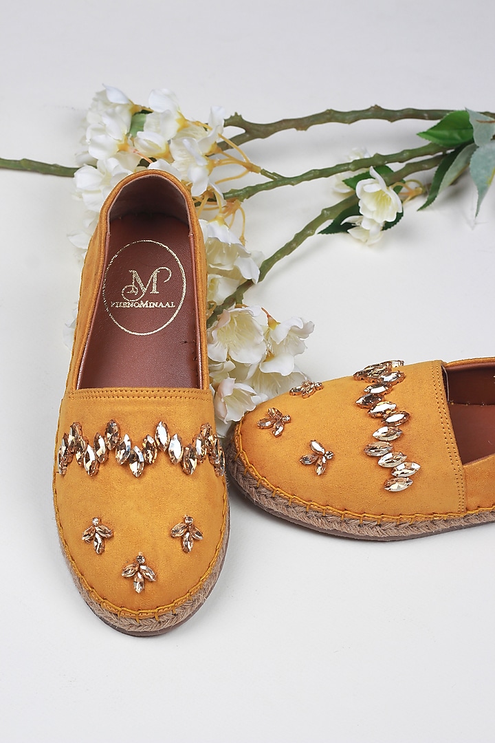 Mustard Hand Embroidered Espadrilles by PHENOMINAAL at Pernia's Pop Up Shop