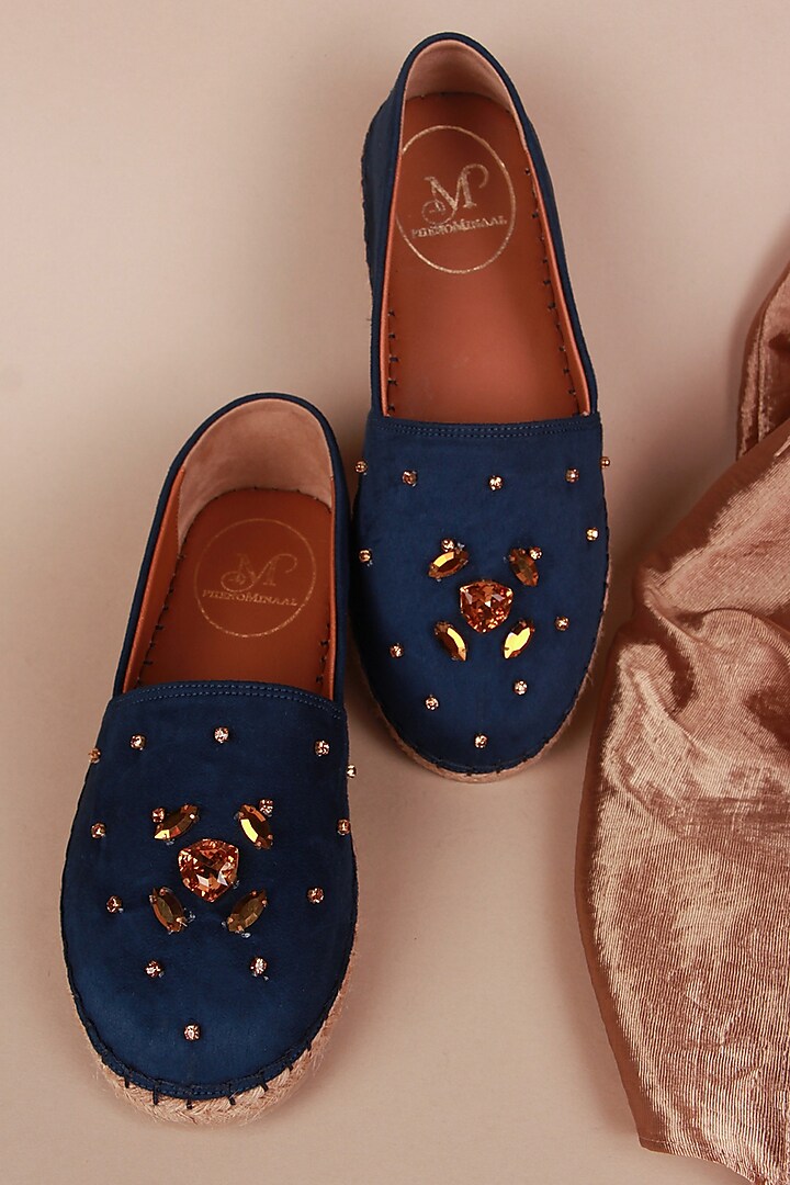 Blue Crystal Embroidered Espadrilles by PHENOMINAAL