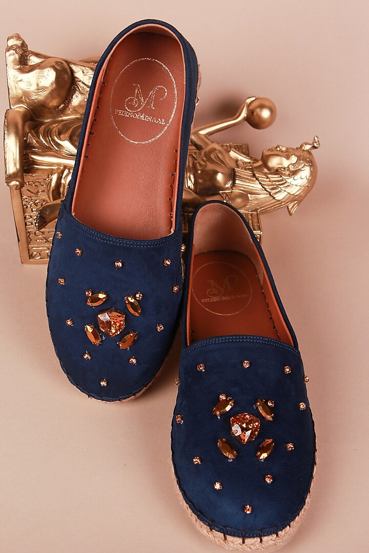 Blue Crystal Embroidered Espadrilles by PHENOMINAAL at Pernia's Pop Up Shop