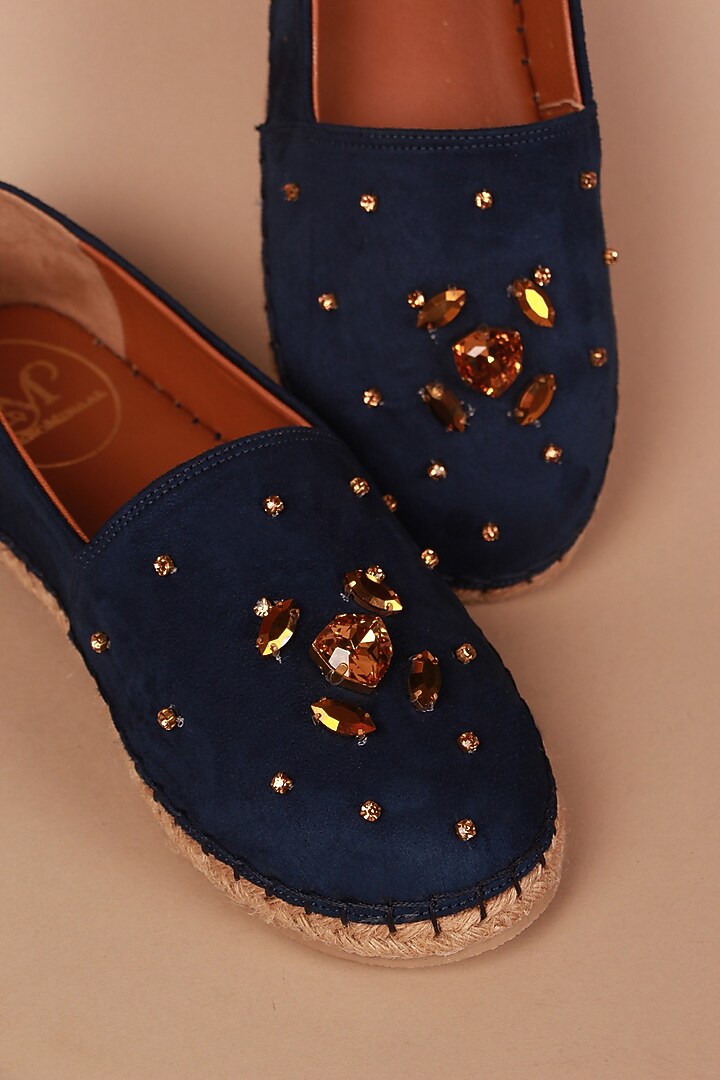 Blue Crystal Embroidered Espadrilles by PHENOMINAAL at Pernia's Pop Up Shop