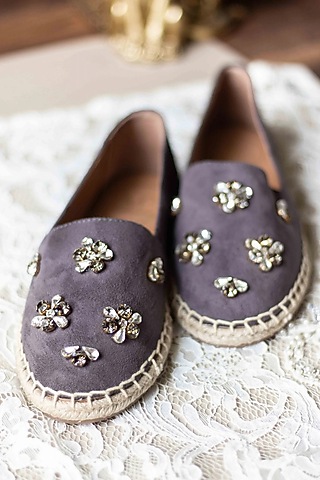 Grey Hand Embroidered Espadrilles by PHENOMINAAL