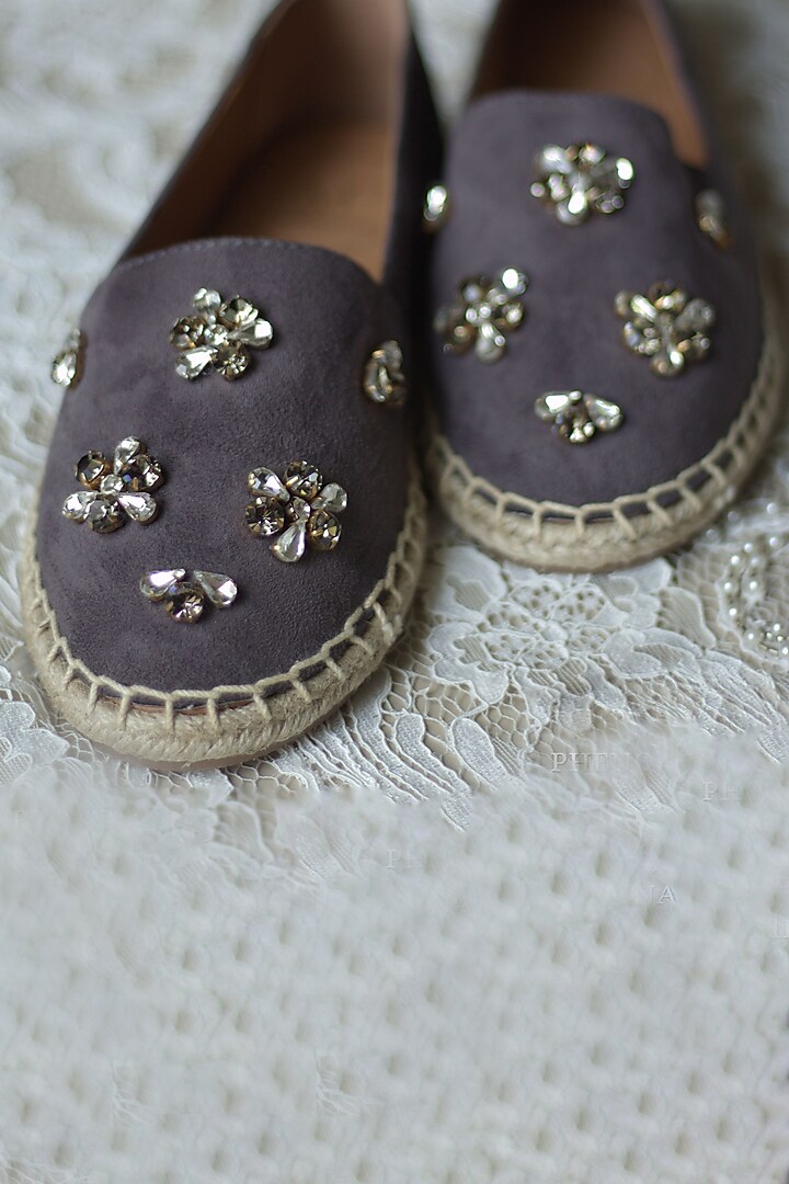 Grey Hand Embroidered Espadrilles by PHENOMINAAL at Pernia's Pop Up Shop