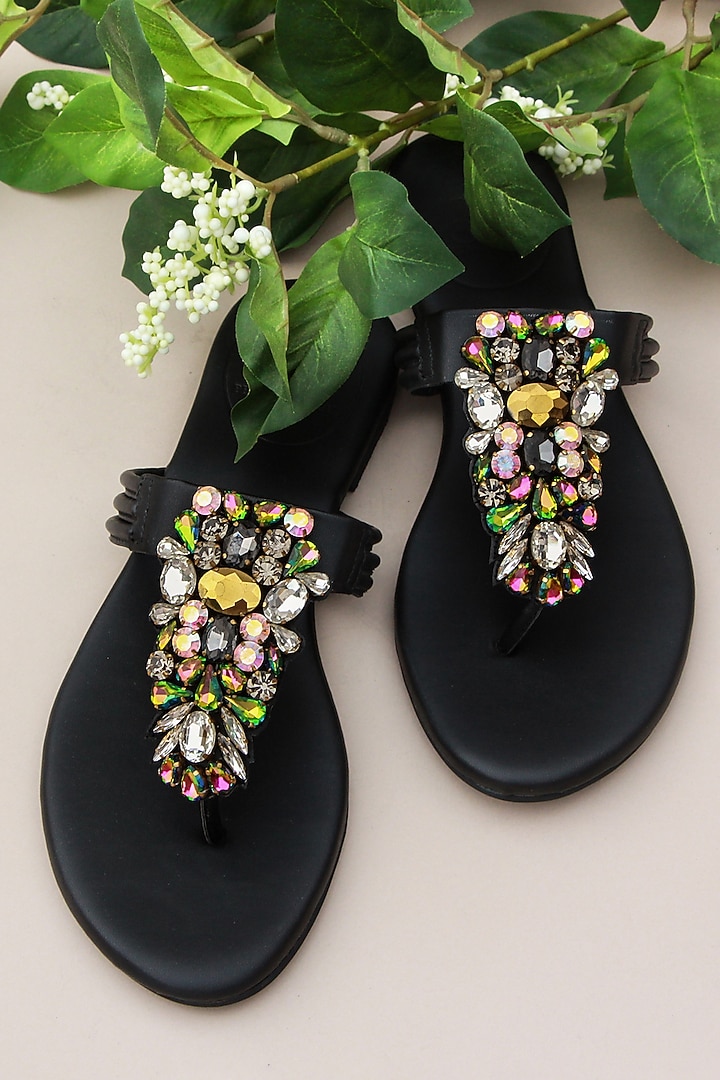 Black Leather Slides by PHENOMINAAL at Pernia's Pop Up Shop