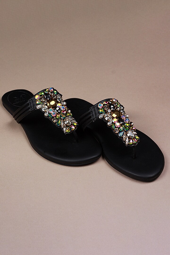 Black Leather Slides by PHENOMINAAL at Pernia's Pop Up Shop
