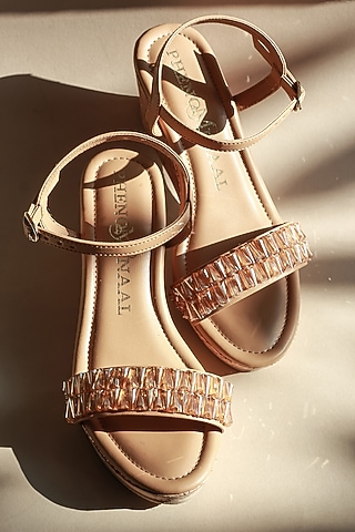 Camel Vegan Leather Wedge Heels by PHENOMINAAL