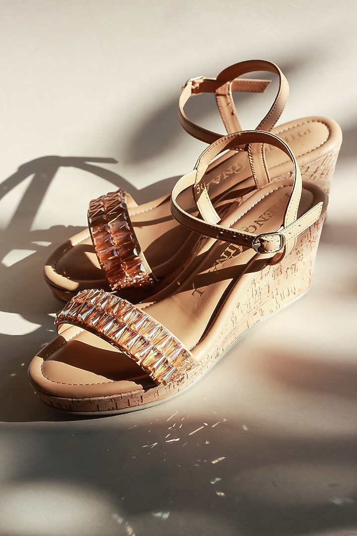 Camel Vegan Leather Wedge Heels by PHENOMINAAL at Pernia's Pop Up Shop