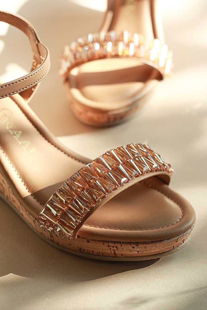 Camel Vegan Leather Wedge Heels by PHENOMINAAL at Pernia's Pop Up Shop