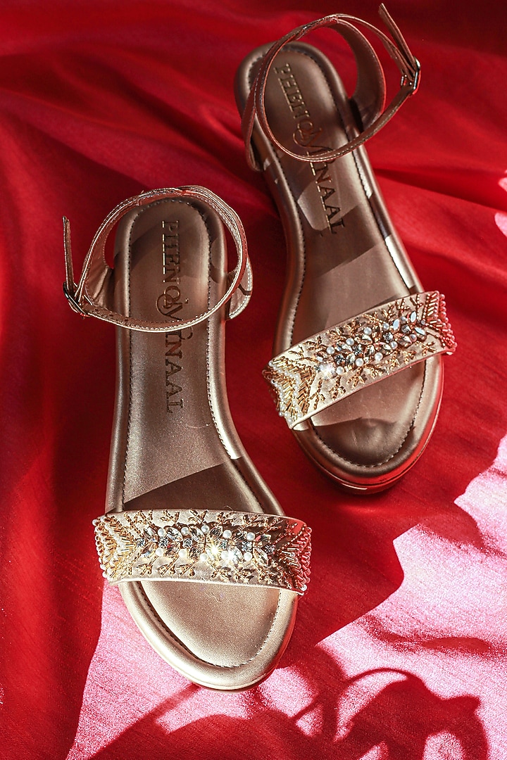 Gold Vegan Leather Wedge Heels by PHENOMINAAL at Pernia's Pop Up Shop