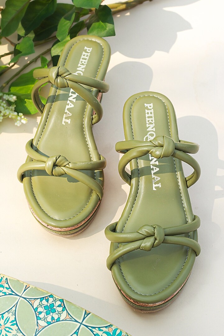 Green Vegan Leather Wedge Heels by PHENOMINAAL at Pernia's Pop Up Shop