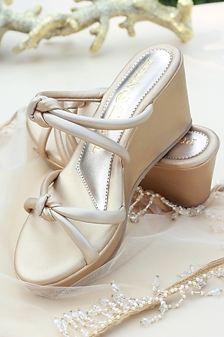 Silver Vegan Leather Wedge Heels by PHENOMINAAL