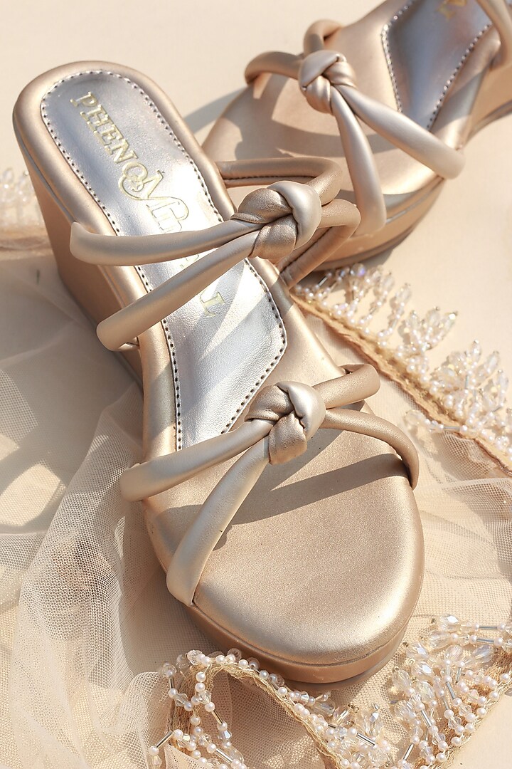 Silver Vegan Leather Wedge Heels by PHENOMINAAL at Pernia's Pop Up Shop
