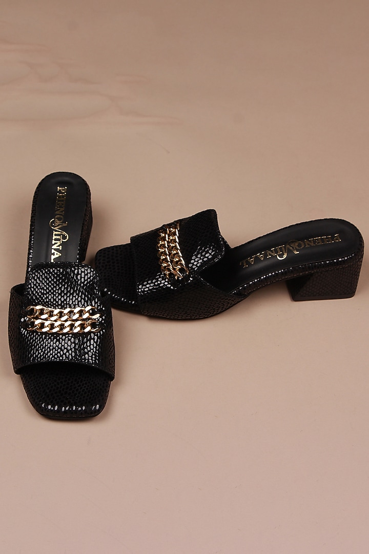 Black Leather Block Heels by PHENOMINAAL at Pernia's Pop Up Shop