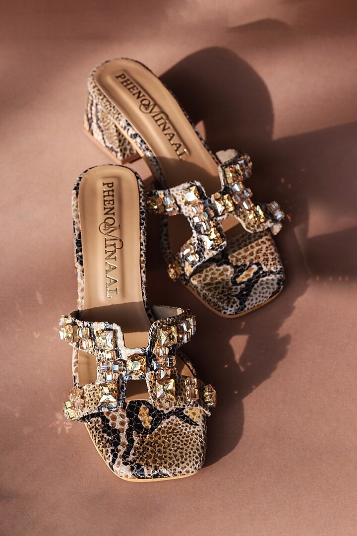 Multi-Coloured Embroidered Block Heels by PHENOMINAAL at Pernia's Pop Up Shop