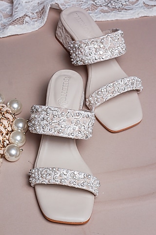 White Hand Embroidered Heels by PHENOMINAAL