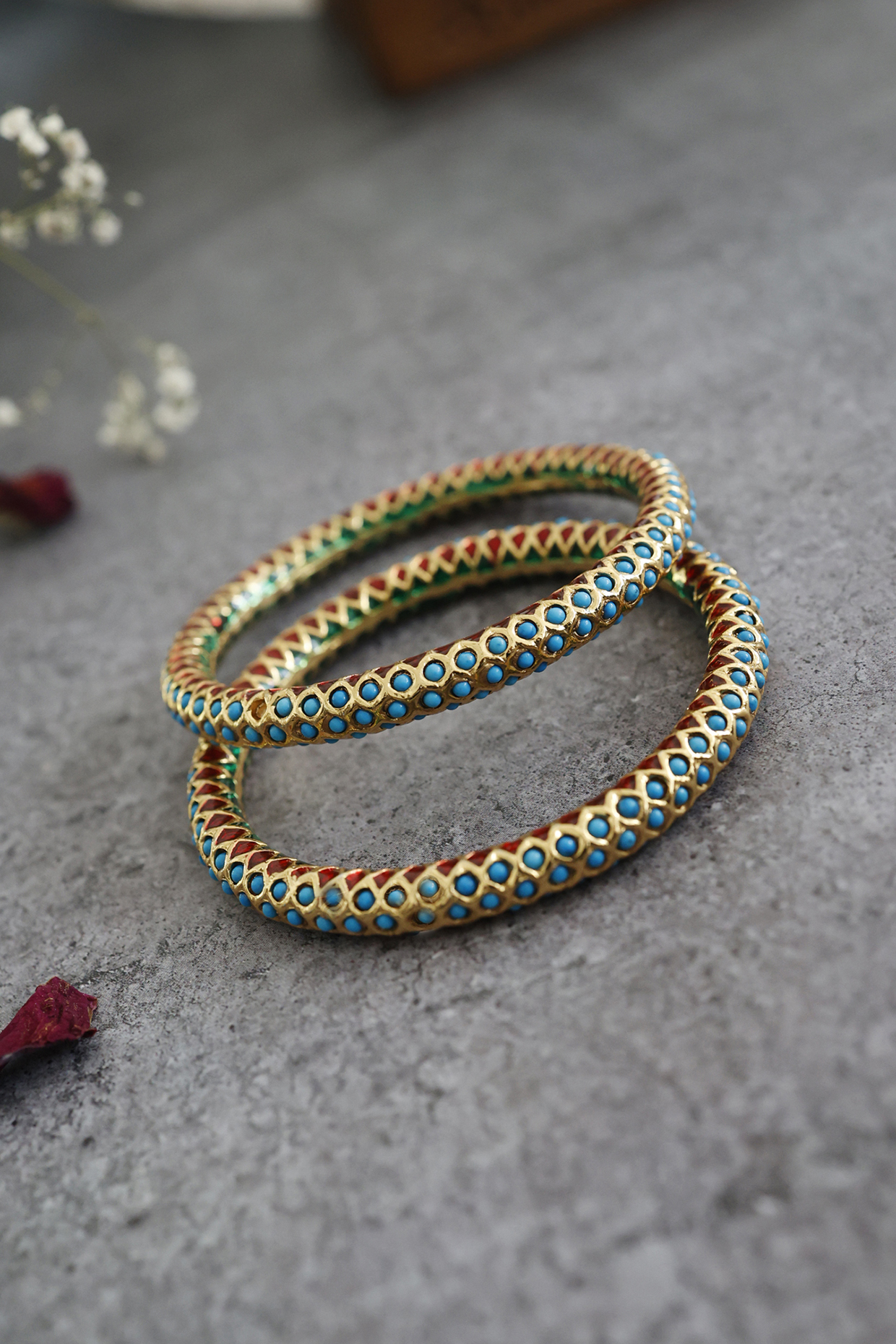 Gold Plated Turquoise Stone Bangles (Set Of 2) by Do Taara at Pernia's Pop Up Shop