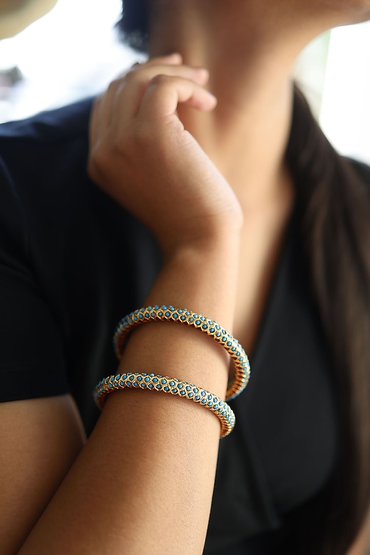 Gold Plated Turquoise Stone Bangles (Set Of 2) by Do Taara at Pernia's Pop Up Shop