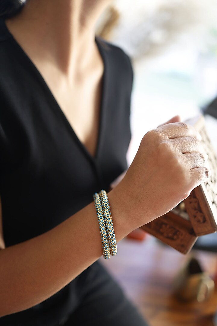 Gold Plated Turquoise Stone Bangles (Set Of 2) by Do Taara at Pernia's Pop Up Shop