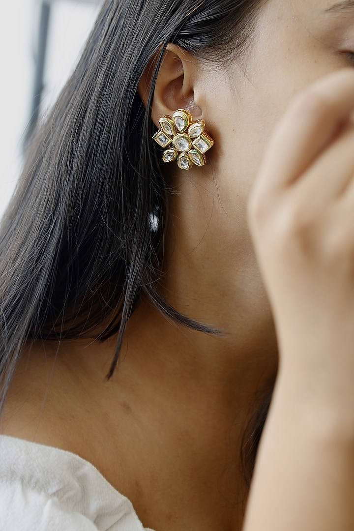 Gold Plated Kundan Stud Earrings by Do Taara at Pernia's Pop Up Shop