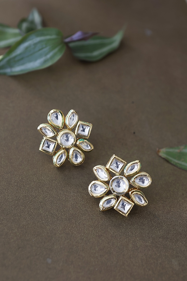 Gold Plated Kundan Stud Earrings by Do Taara at Pernia's Pop Up Shop