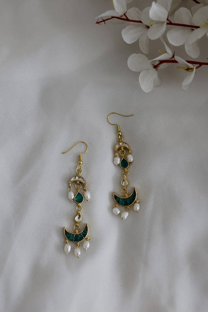 Gold Plated Kundan & Shell Pearl Earrings by Do Taara at Pernia's Pop Up Shop