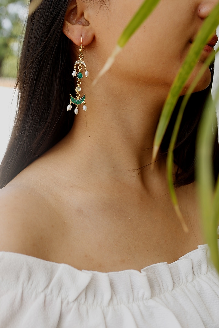 Gold Plated Kundan & Shell Pearl Earrings by Do Taara at Pernia's Pop Up Shop