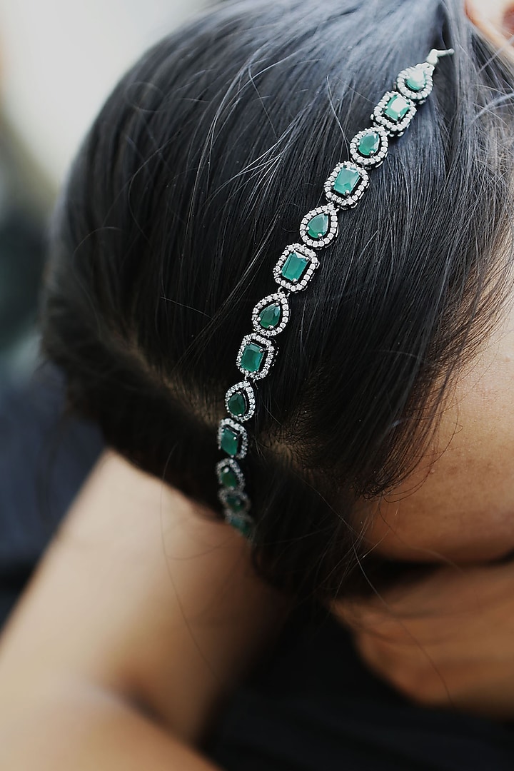 White Rhodium Finish Cubic Zirconia Headband by Do Taara at Pernia's Pop Up Shop