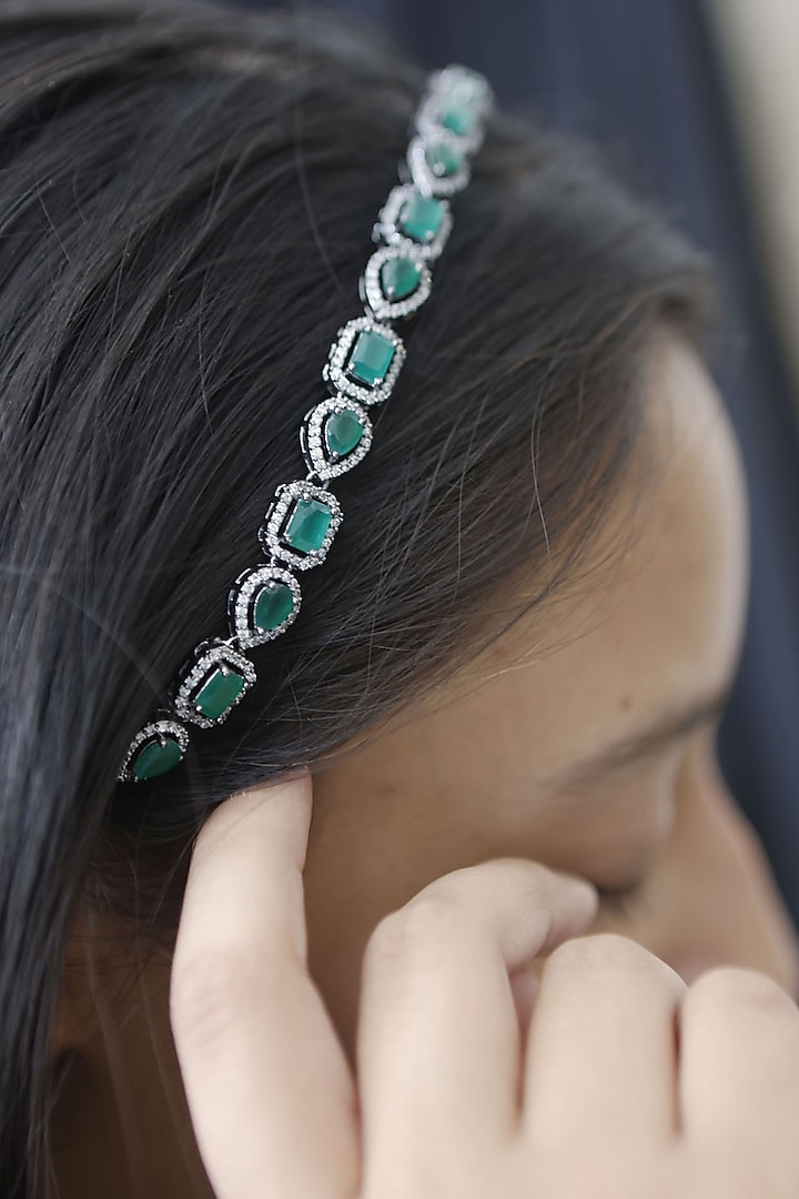 White Rhodium Finish Cubic Zirconia Headband by Do Taara at Pernia's Pop Up Shop