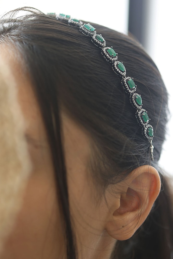 White Rhodium Finish Cubic Zirconia Headband by Do Taara at Pernia's Pop Up Shop