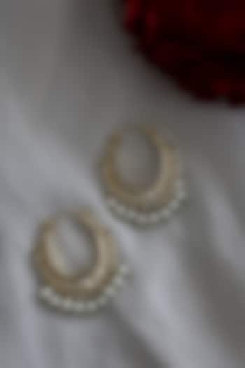 Gold Plated Kundan Polki & Pearl Hoop Earrings by Do Taara at Pernia's Pop Up Shop