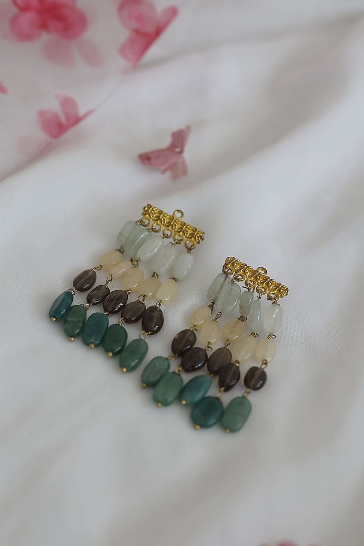 Gold Plated Natural Stone Dangler Earrings by Do Taara
