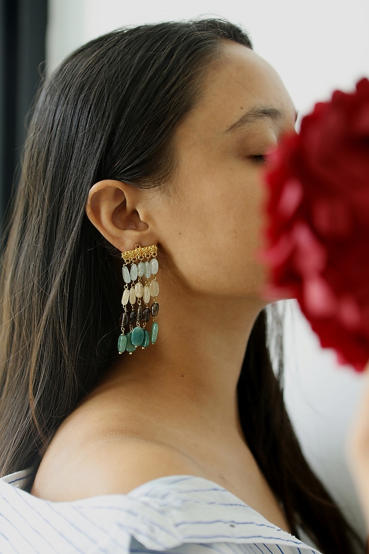 Gold Plated Natural Stone Dangler Earrings by Do Taara at Pernia's Pop Up Shop