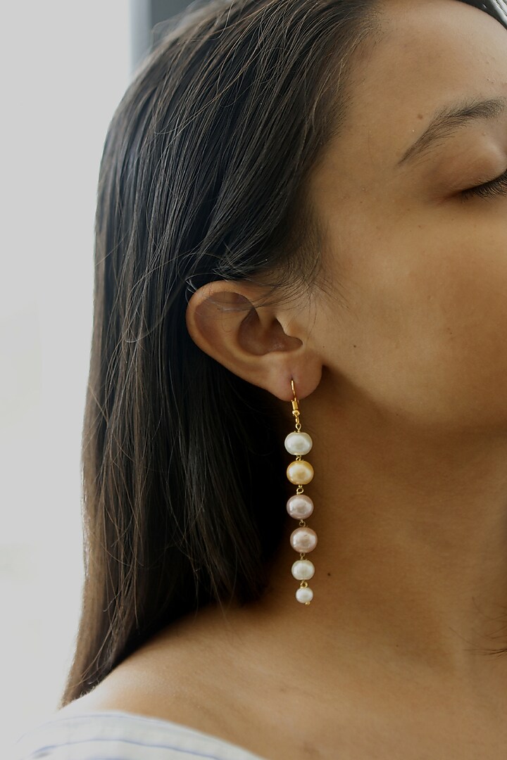 Gold Plated Pearl Dangler Earrings by Do Taara at Pernia's Pop Up Shop