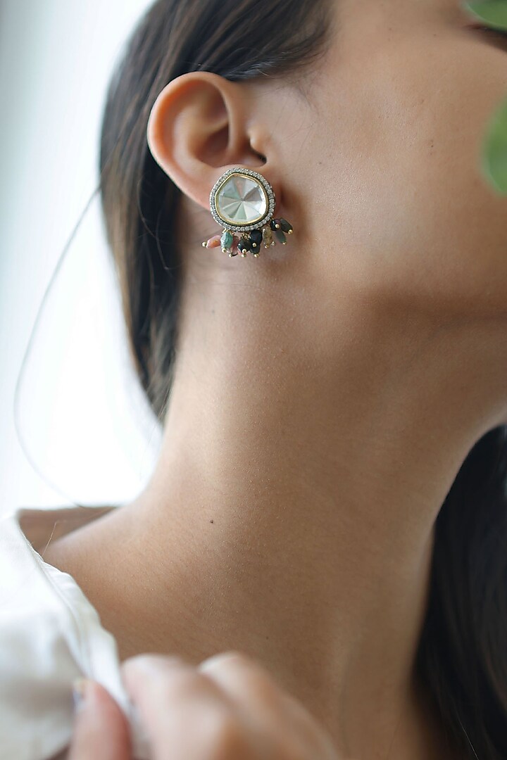 Gold Plated Polki Stud Earrings by Do Taara at Pernia's Pop Up Shop