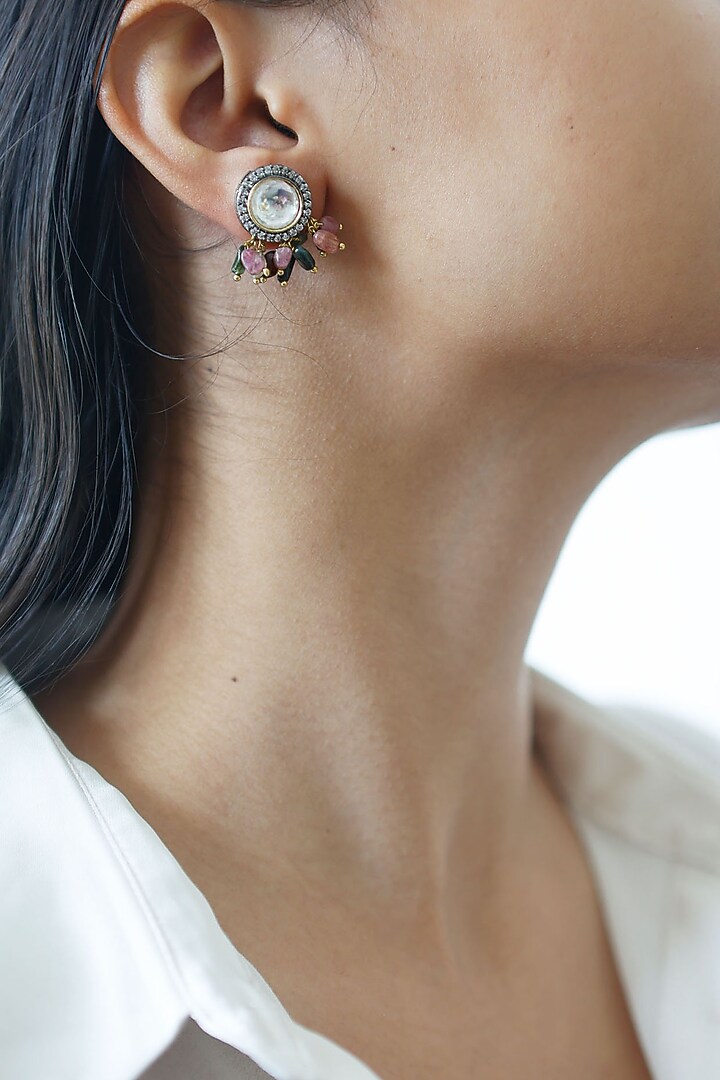 Gold Plated Cubic Zirconia Stud Earrings by Do Taara at Pernia's Pop Up Shop