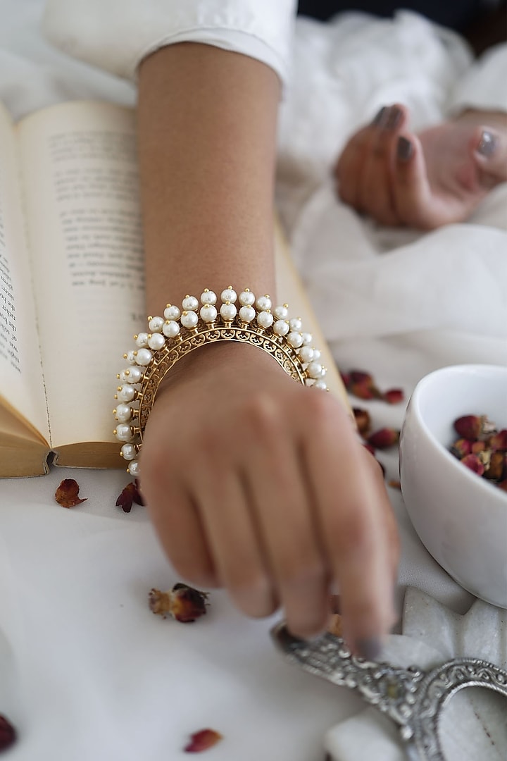 Gold Plated Kundan Polki Bangles (Set of 2) by Do Taara at Pernia's Pop Up Shop