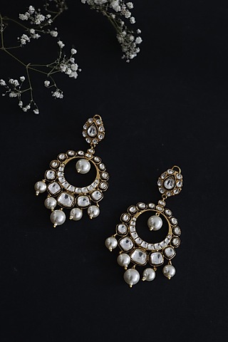 Black Rhodium Finish Polki Chandbali Earrings by Do Taara
