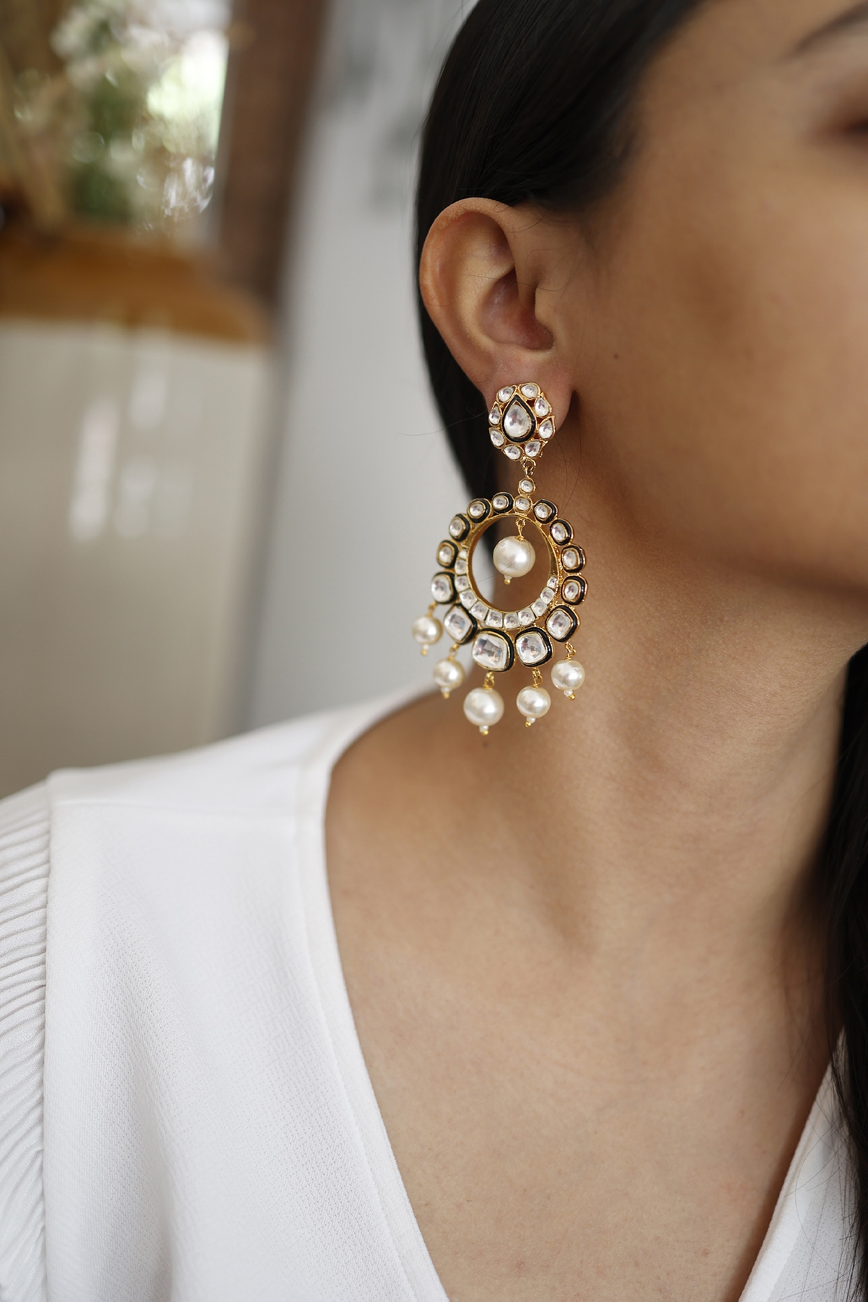 Buy Chandbali Oxidised Stone Jhumka Jhumki Earring, Long Earrings, Black  Polish Indian Ethnic Earrings, Indian Earring, Handmade Temple Earring  Online in India - Etsy