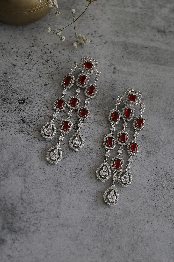 White Rhodium Finish Swarovski Crystal Dangler Earrings by Do Taara at Pernia's Pop Up Shop