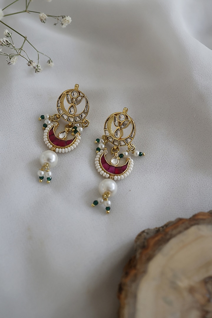 Gold Plated Kundan & Pearl Earrings by Do Taara at Pernia's Pop Up Shop