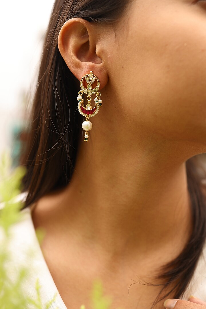 Gold Plated Kundan & Pearl Earrings by Do Taara at Pernia's Pop Up Shop