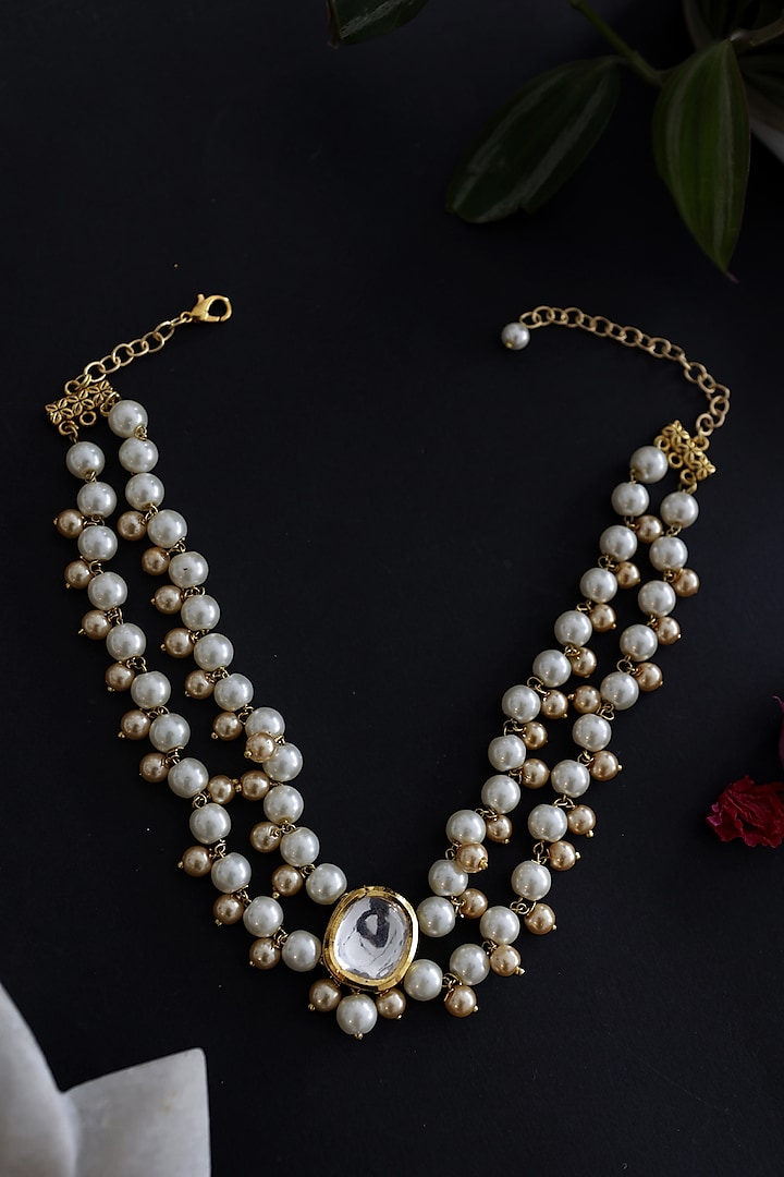 Gold Plated Kundan & Pearl Choker Necklace by Do Taara