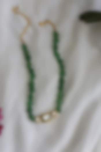 Gold Finish Green Kundan & Natural Stone Choker Necklace by Do Taara