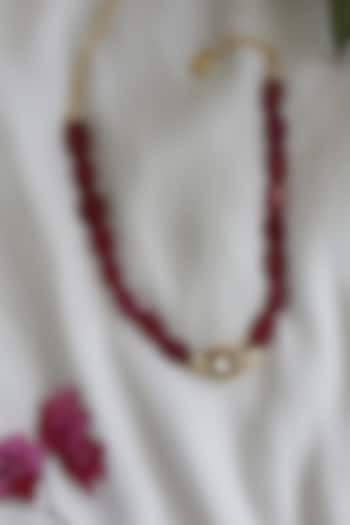 Gold Finish Red Agate Stone & Kundan Choker Necklace by Do Taara at Pernia's Pop Up Shop
