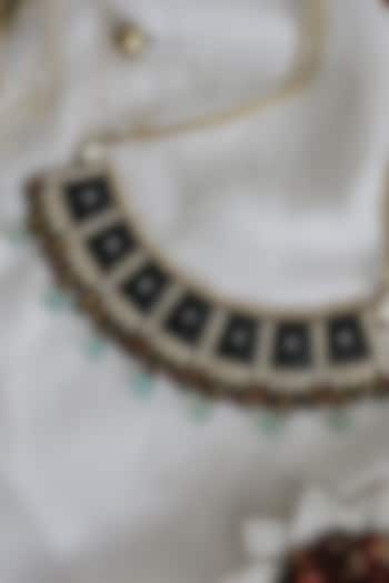 Gold Plated Multi-Colored Natural Stone & Kundan Necklace by Do Taara at Pernia's Pop Up Shop